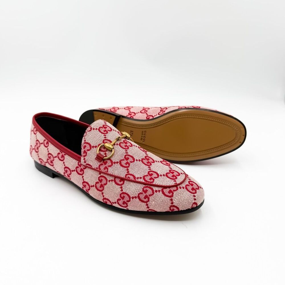 Gucci Jordaan GG Canvas Horsebit Loafers Flats New EU 37.5 US 7.5